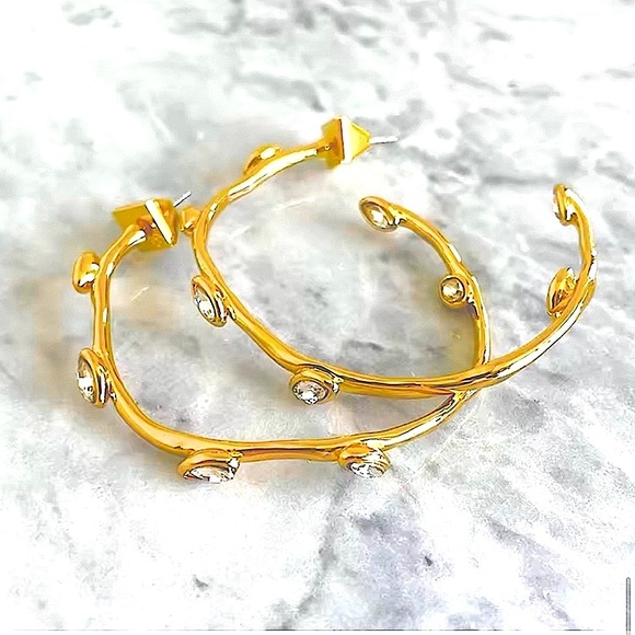 ALEXIS BITTAR Navette Crystal Post Hoop Earrings in Gold - Picture 3 of 9